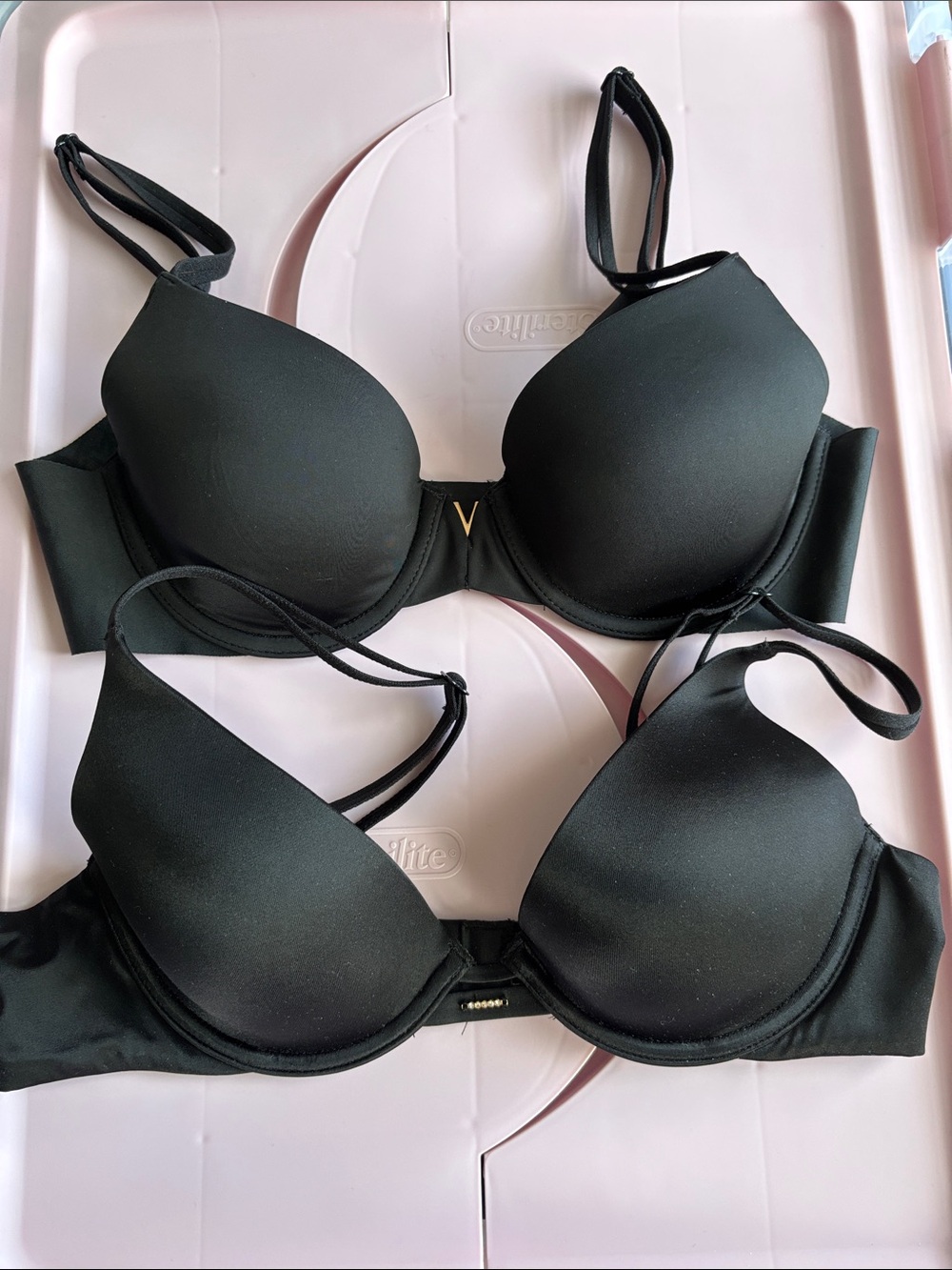 Victoria's Secret Black lightly lined Bra Duo with Gold Accent